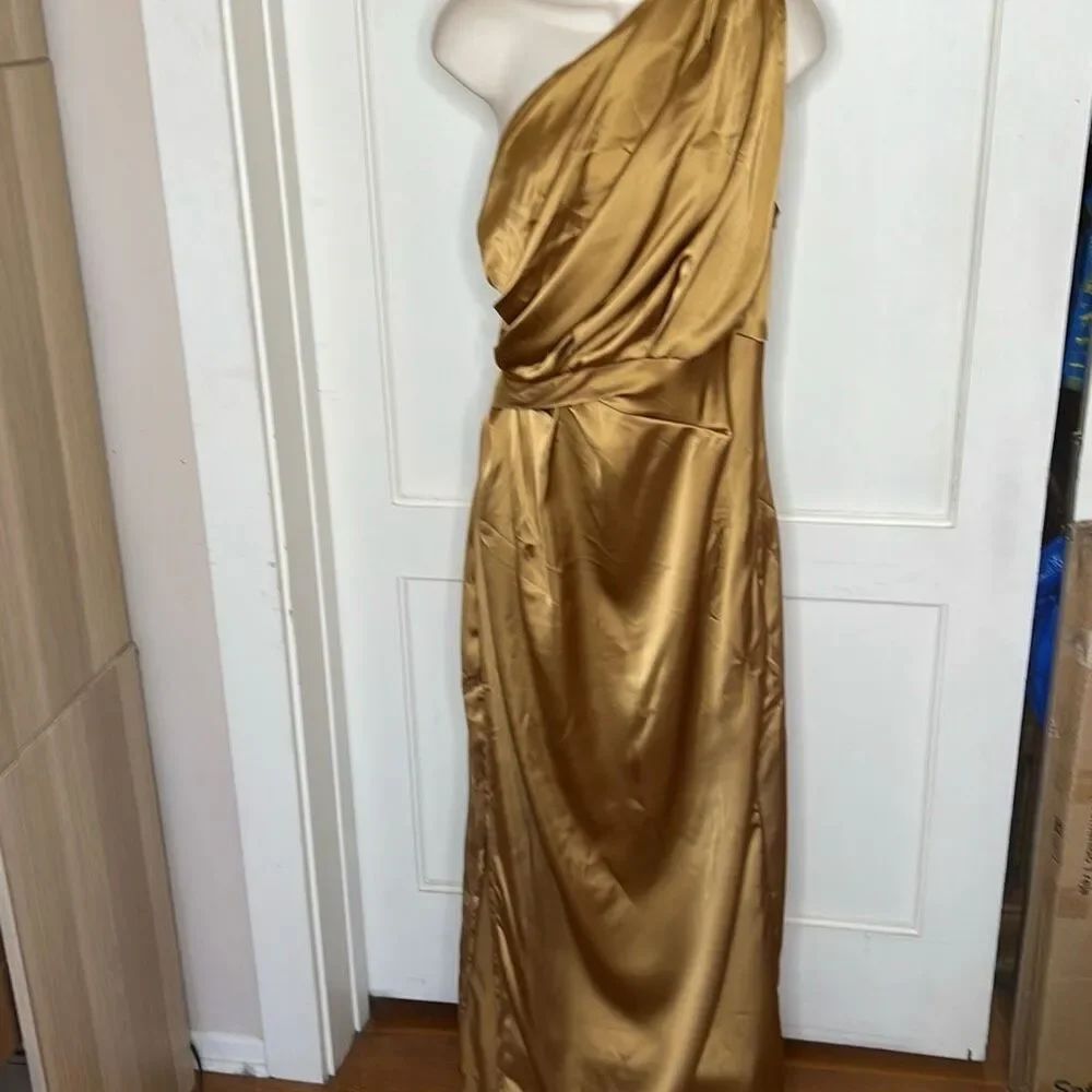 Petal & Pup NADIA ONE SHOULDER MAXI DRESS Bronze Nwot Size 4
